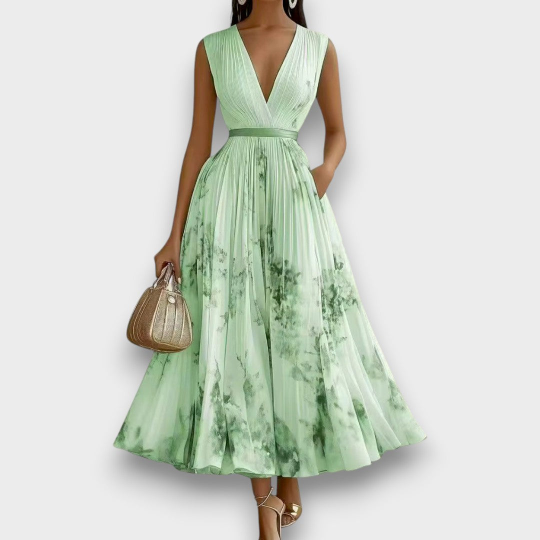 Rowella - Élégant Robe Longue Plissée Florale