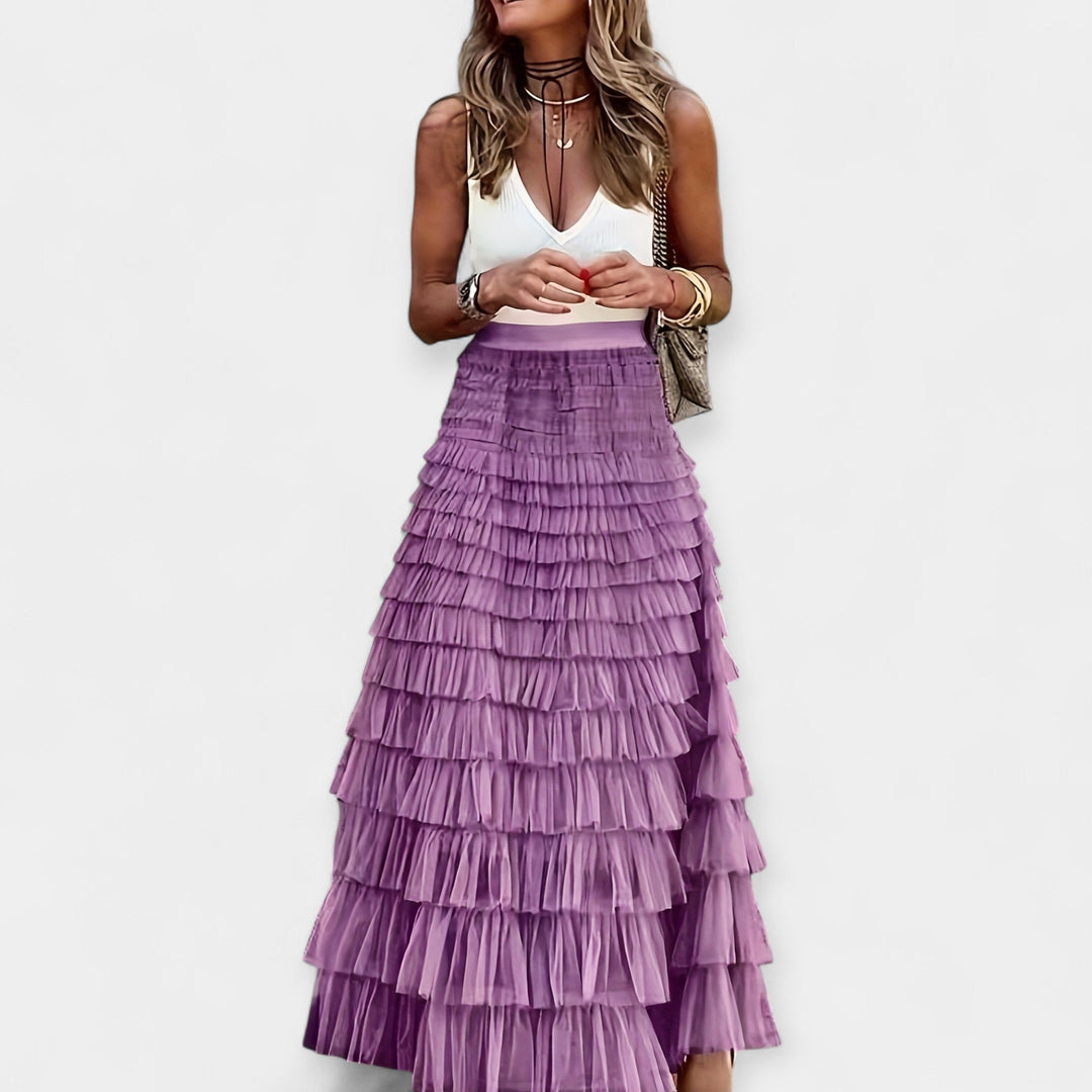 Valerie - Jupe Boho avec Bord en Satin de Maille