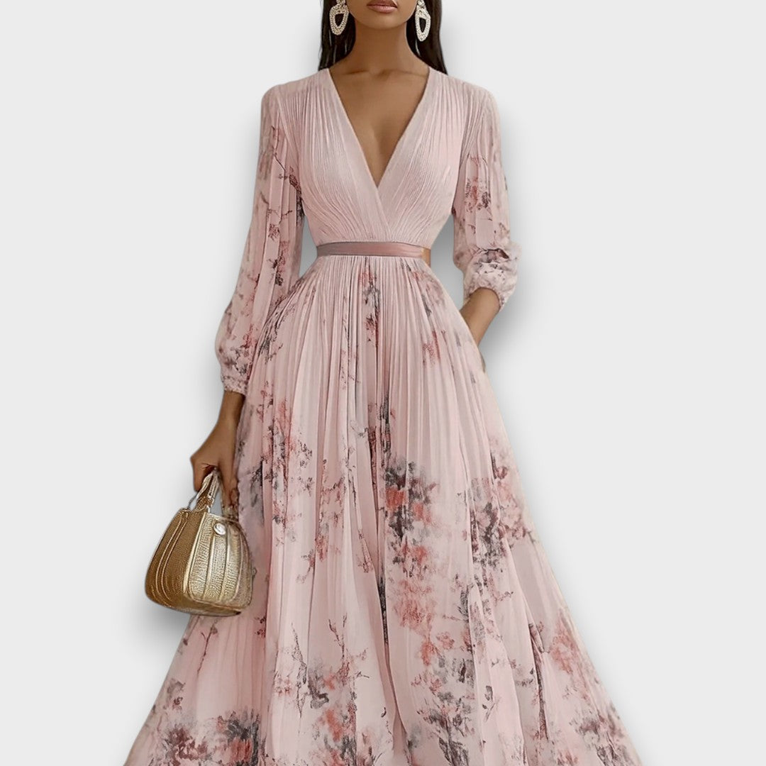 Rowella - Élégant Robe Longue Plissée Florale