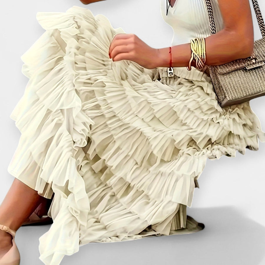 Valerie - Jupe Boho avec Bord en Satin de Maille