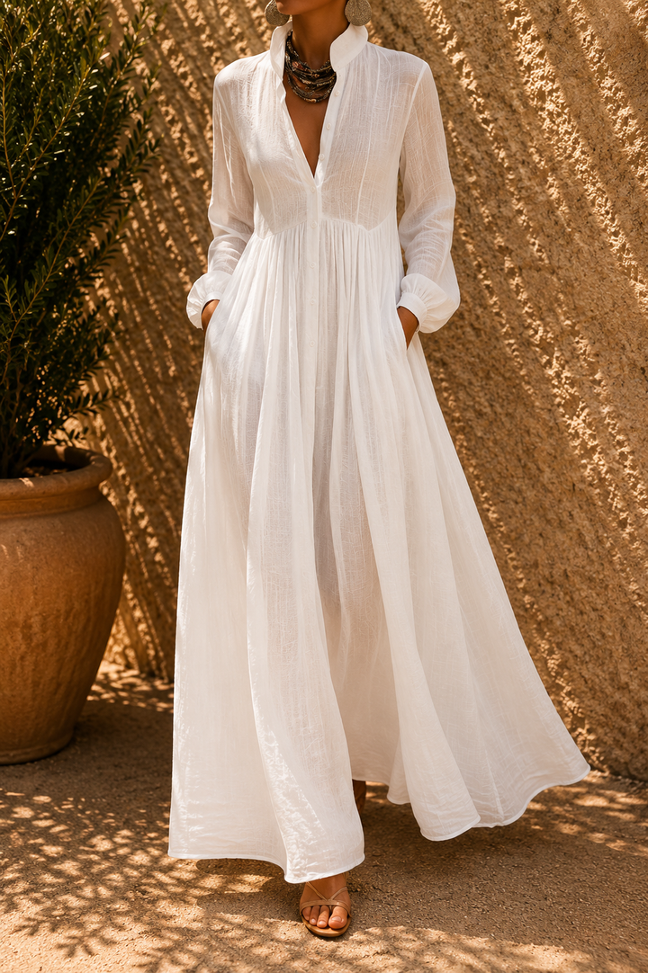 Serena - Robe Maxi avec Boutons Frontaux Fluides