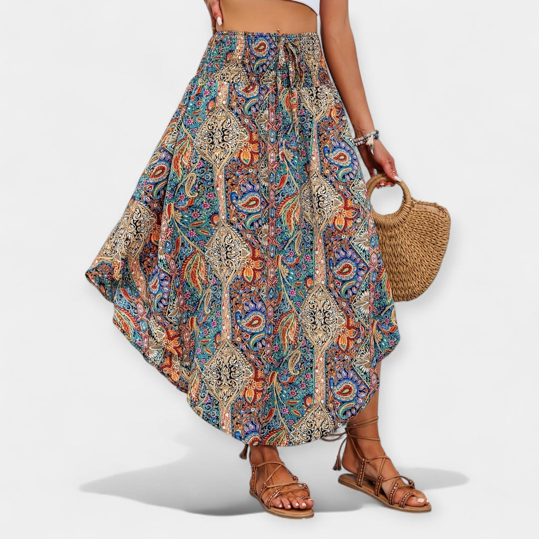 Lucie - Jupe midi florale à taille haute