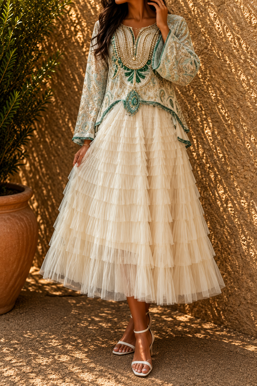 Kristýna - Jupe Élégante avec Détail Décoratif en Tulle