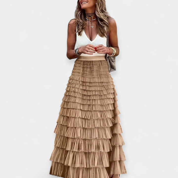Valerie - Jupe Boho avec Bord en Satin de Maille