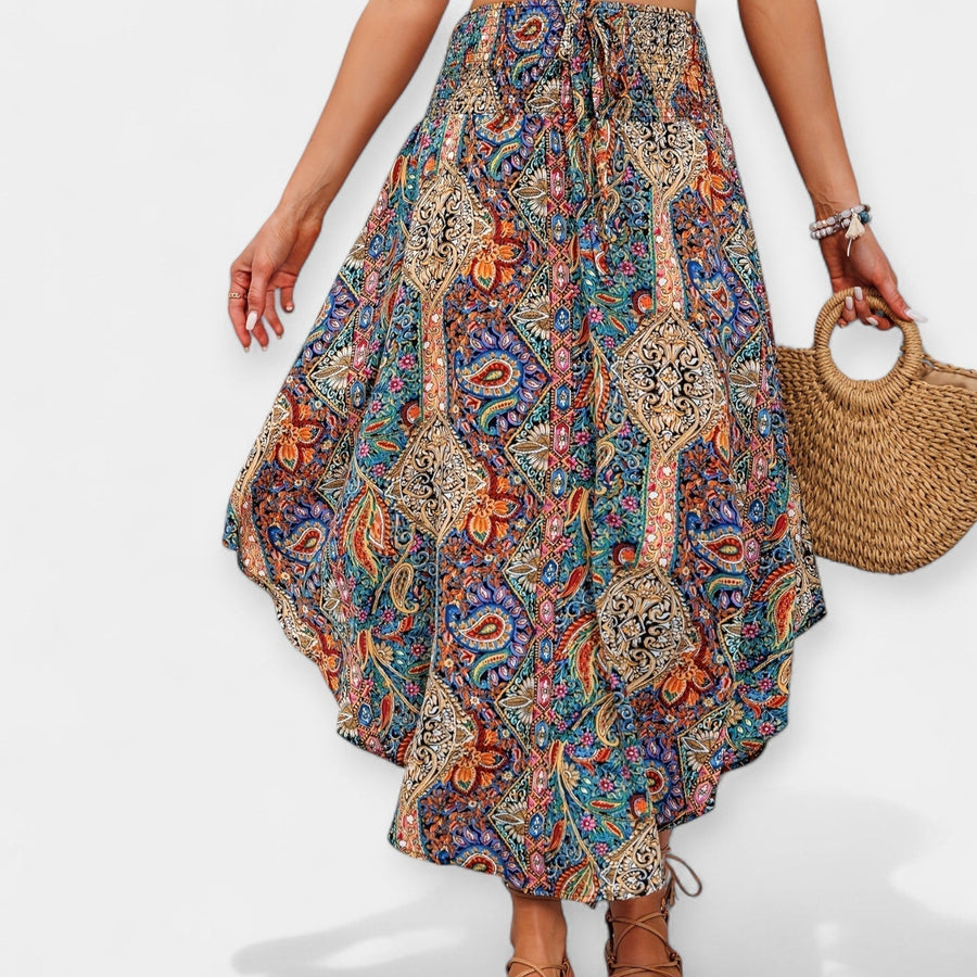 Lucie - Jupe midi florale à taille haute