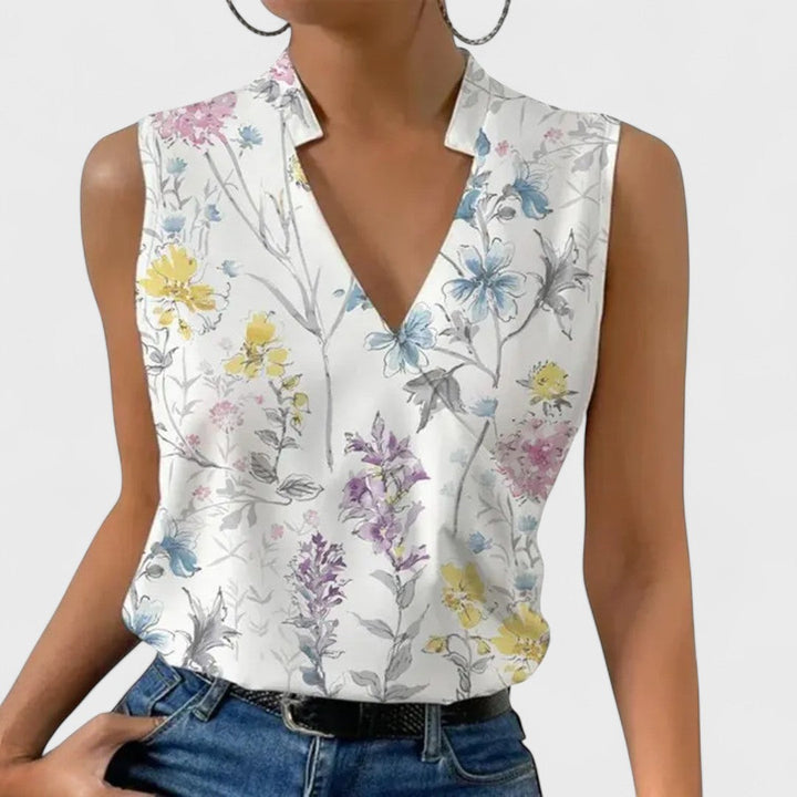 Simona - T-shirt d'Été Doux avec Décolleté en V