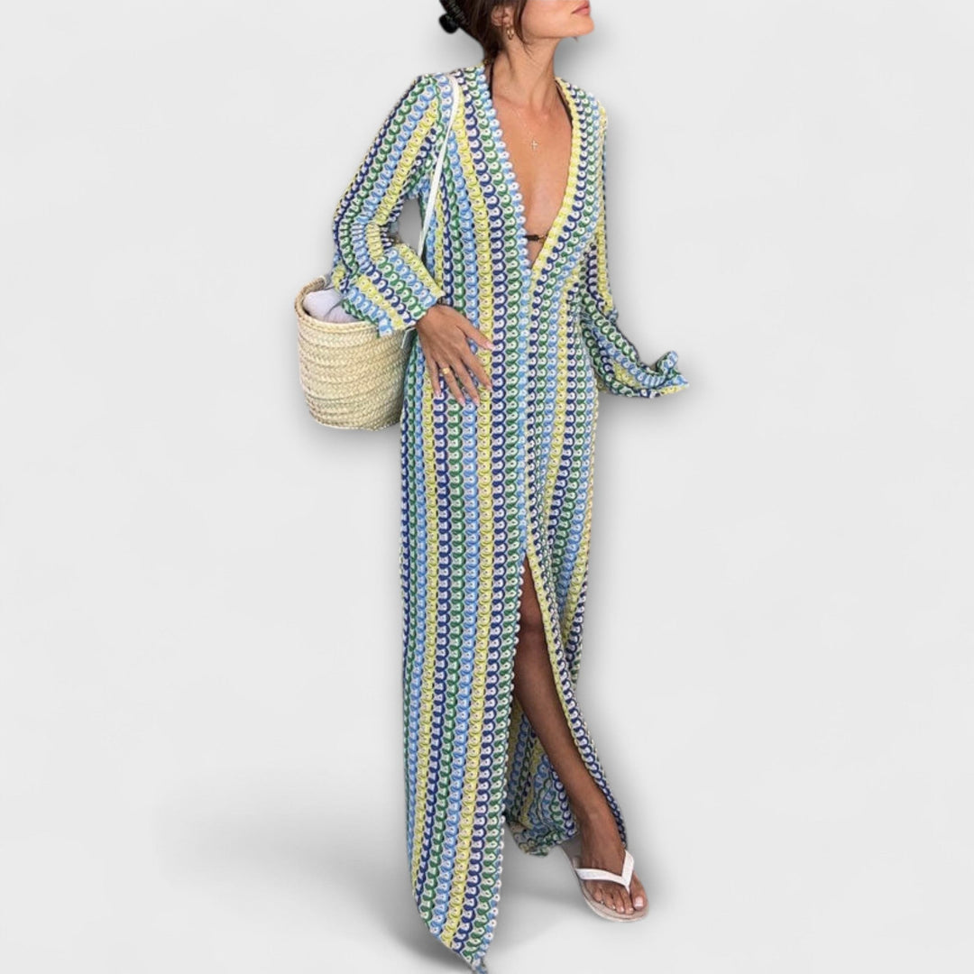 Elina – Robe maxi avec décolleté en V et une touche de vacances
