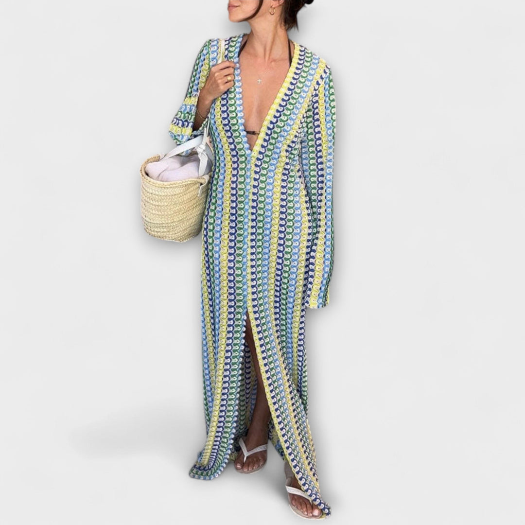Elina – Robe maxi avec décolleté en V et une touche de vacances