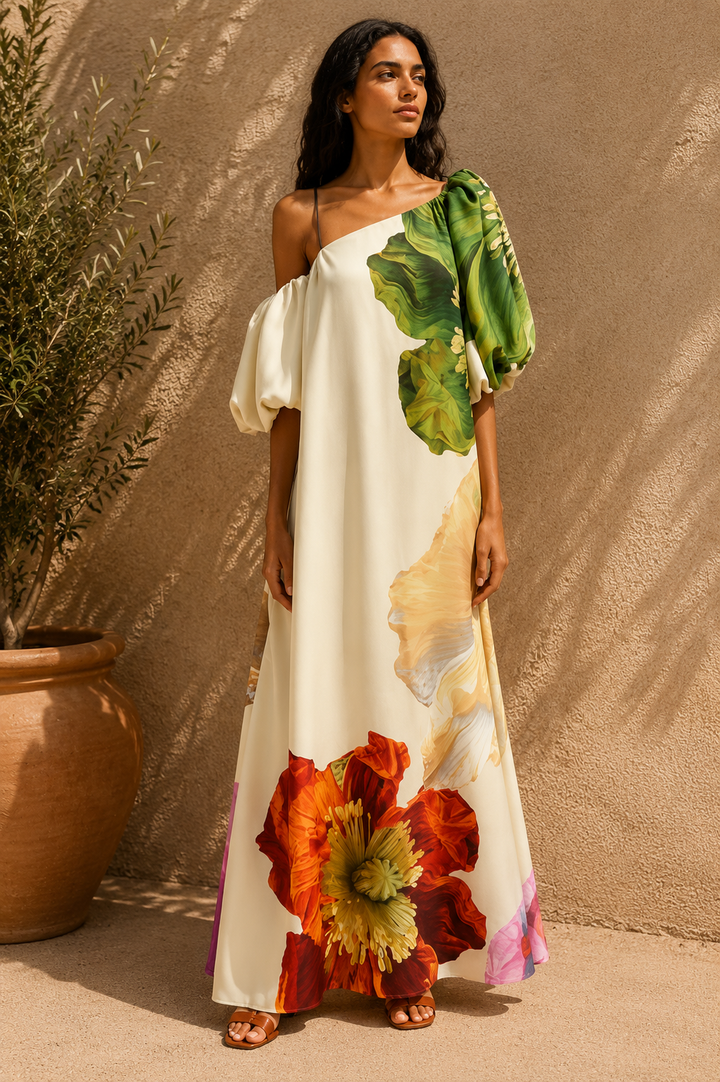 Melódia - Robe maxi florale asymétrique