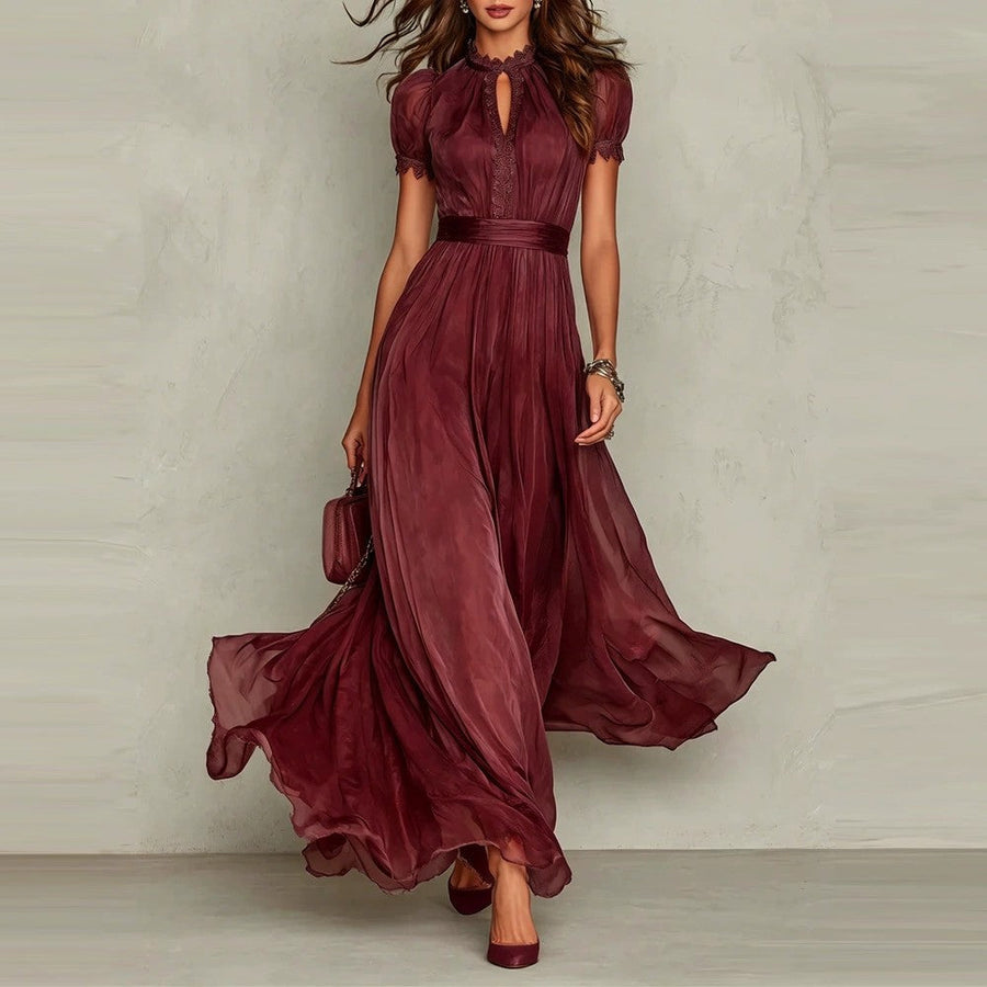 Violette™ | Robe longue en mousseline & dentelle
