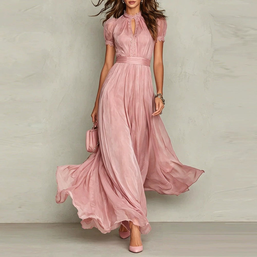 Violette™ | Robe longue en mousseline & dentelle