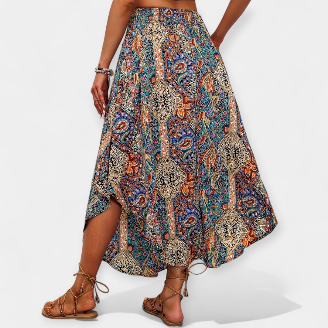 Lucie - Jupe midi florale à taille haute