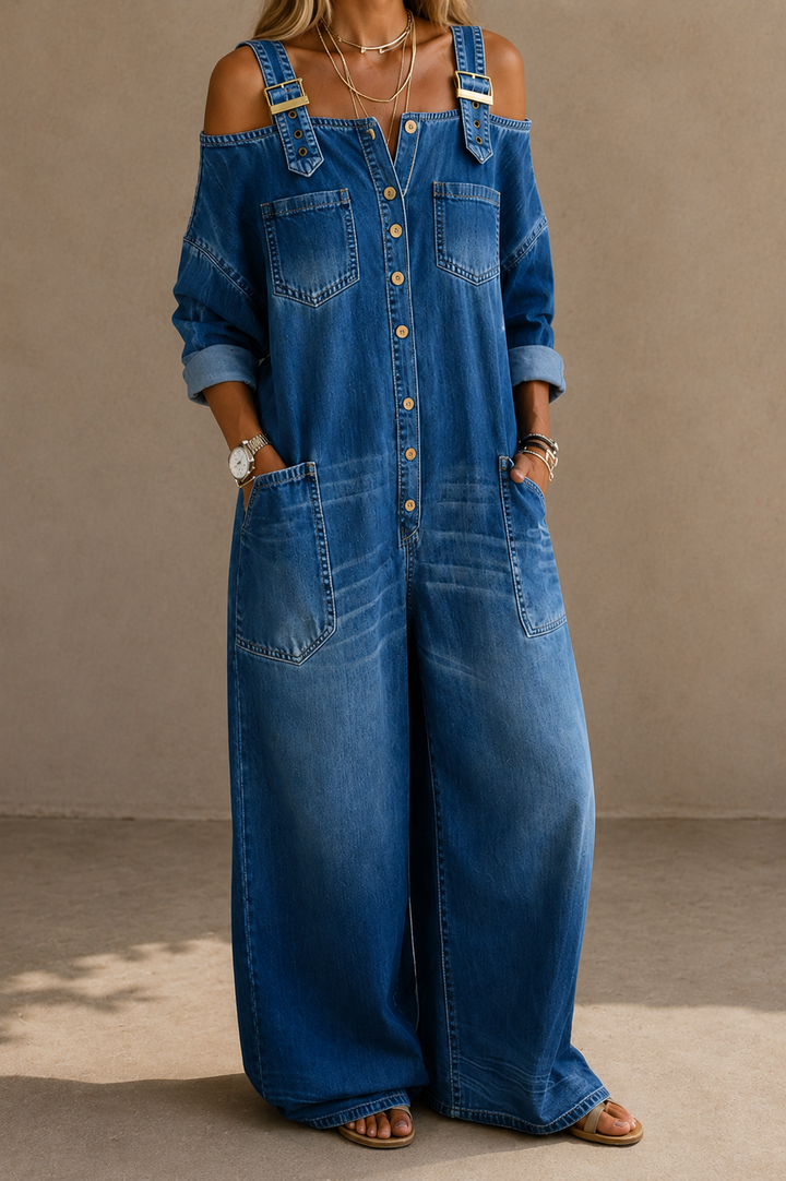 Sophia | Combinaison Denim Épaules Dénudées
